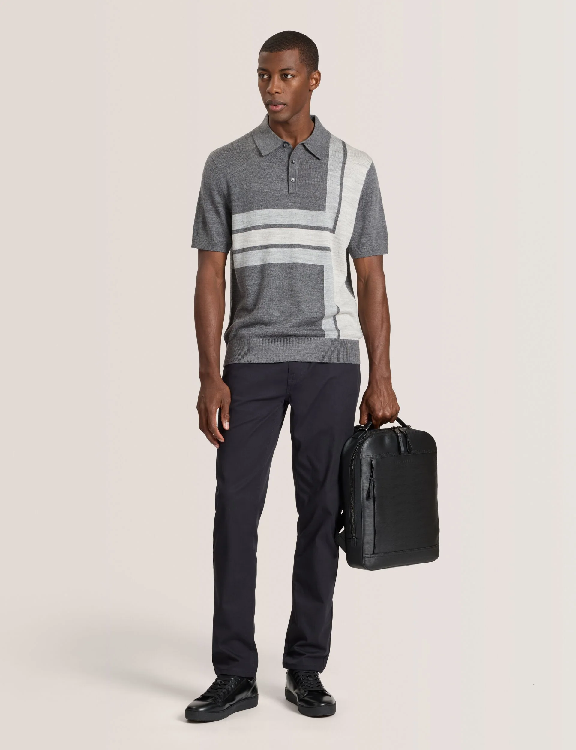 COMPACT HERRINGBONE TROUSERS | BLACK - Image 2