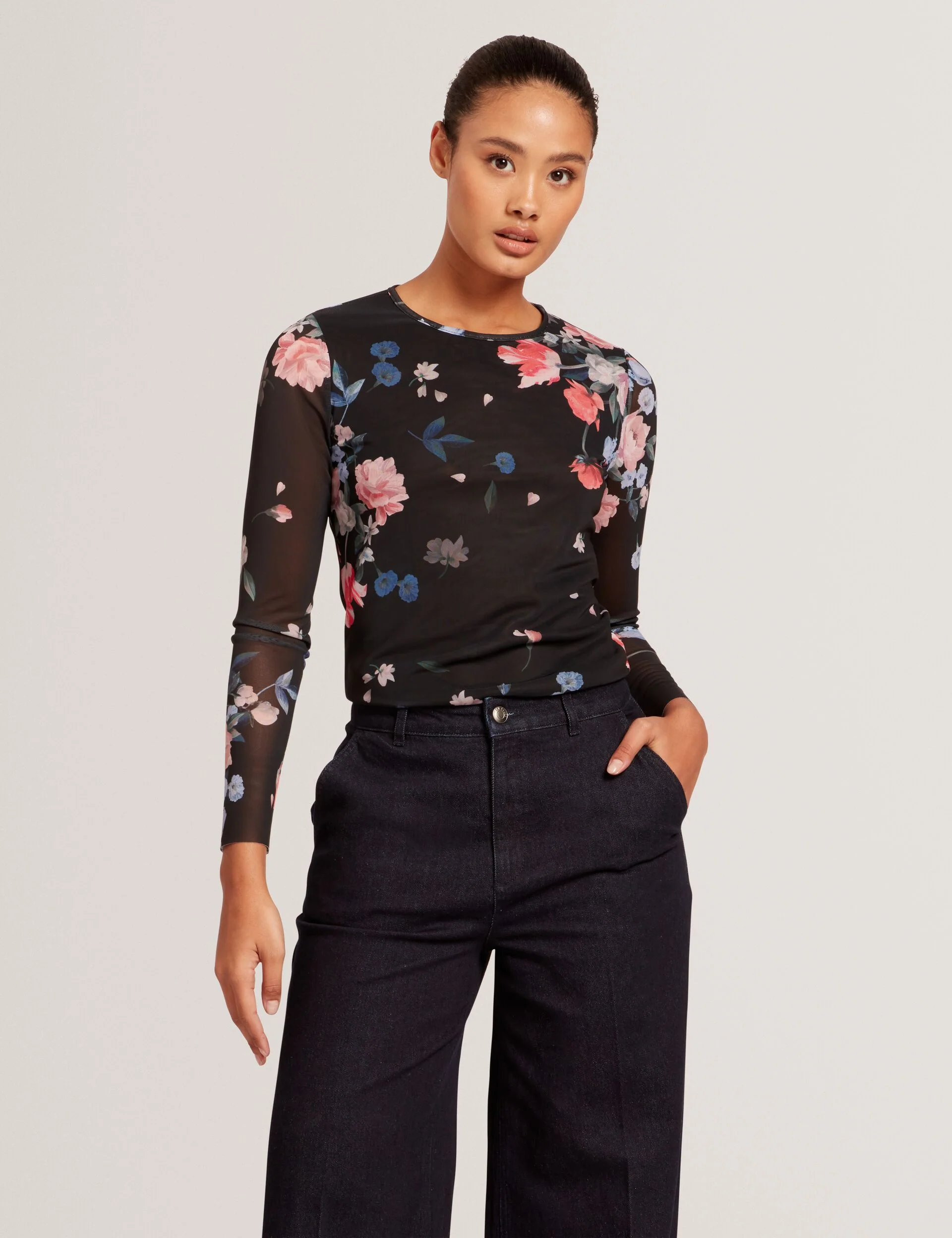 LONG SLEEVE MESH TOP | BLACK