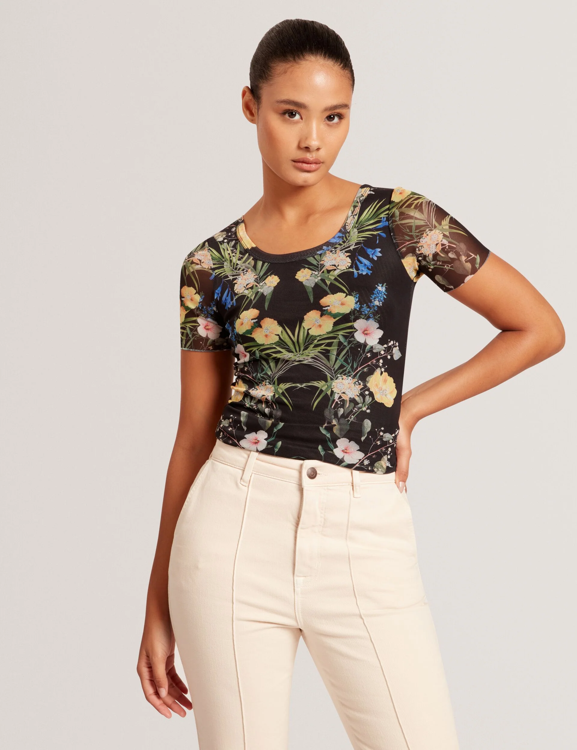 SHORT SLEEVE CREW MESH TOP | BLACK