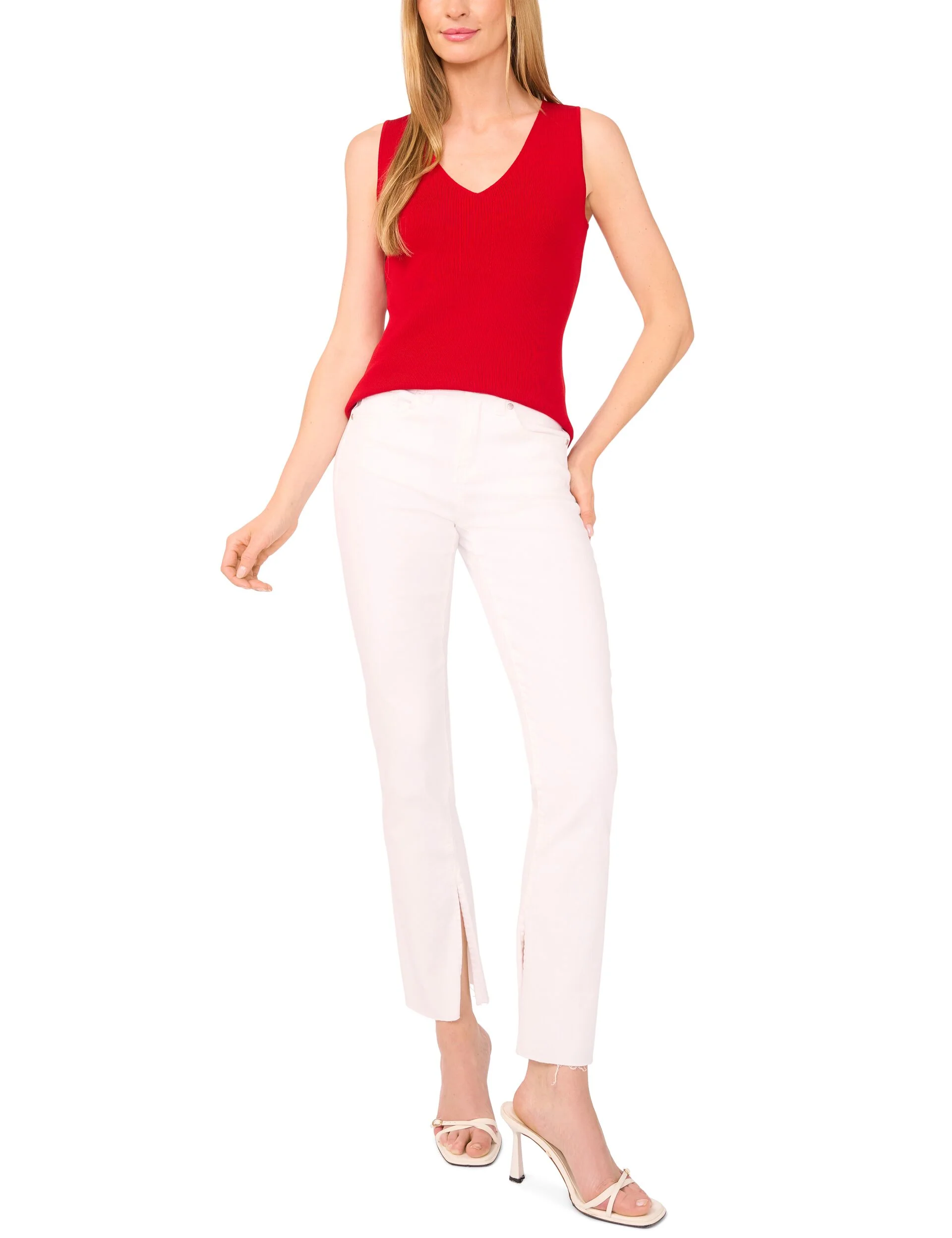 SLEEVELESS V-NECK TOP | RED - Image 2