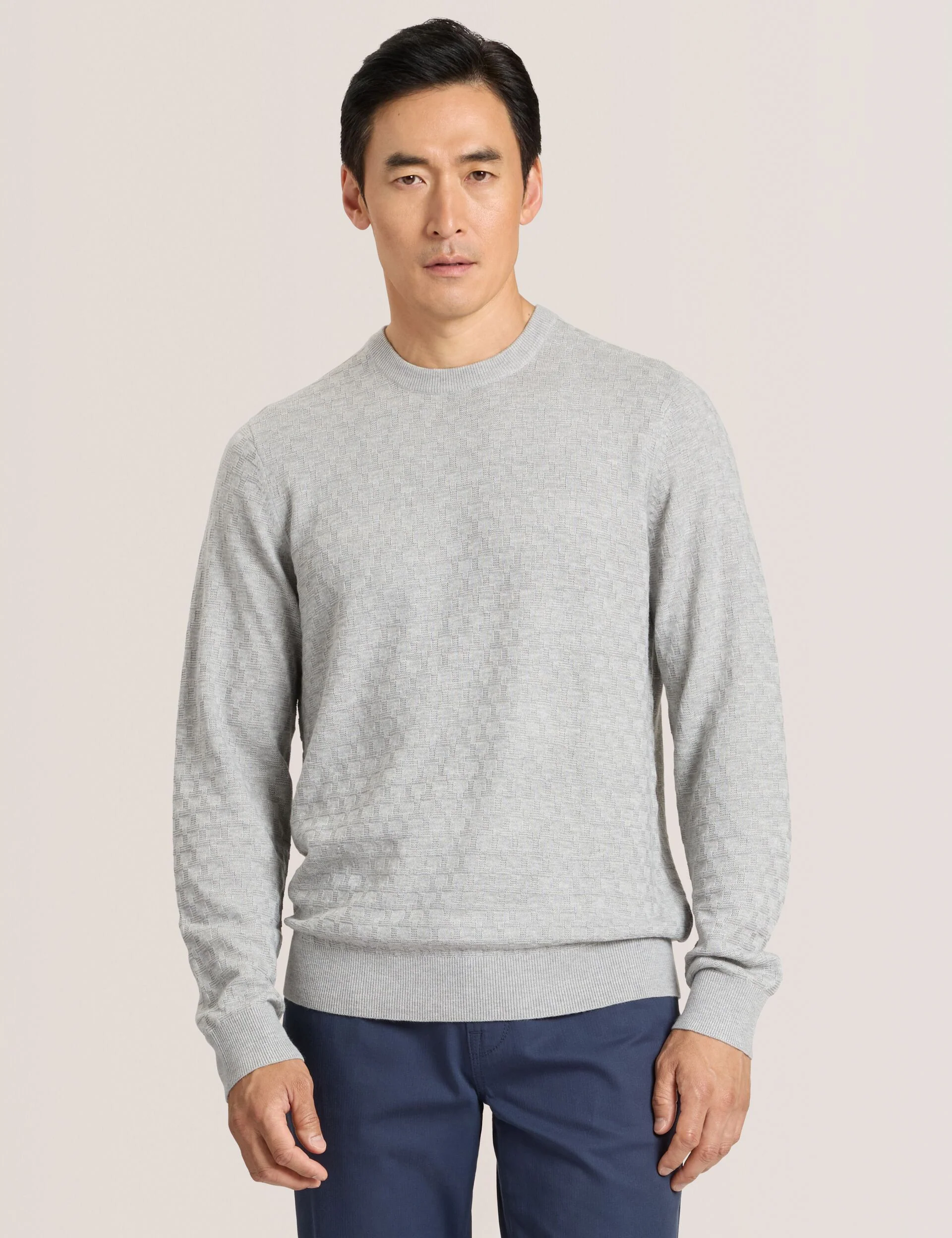 T STITCH LONG SLEEVE CREW NECK SWEATER | GREY