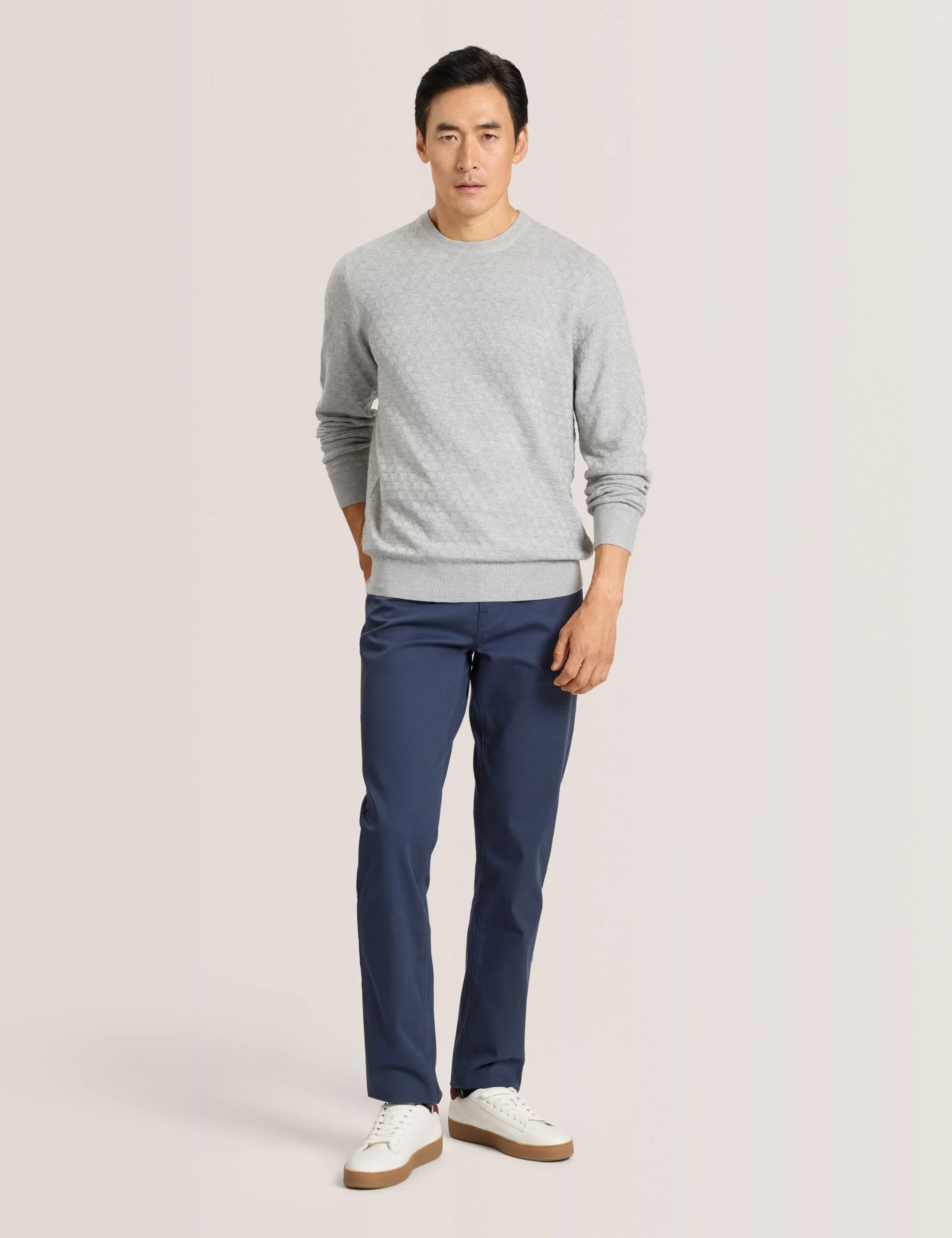 T STITCH LONG SLEEVE CREW NECK SWEATER | GREY - Image 2